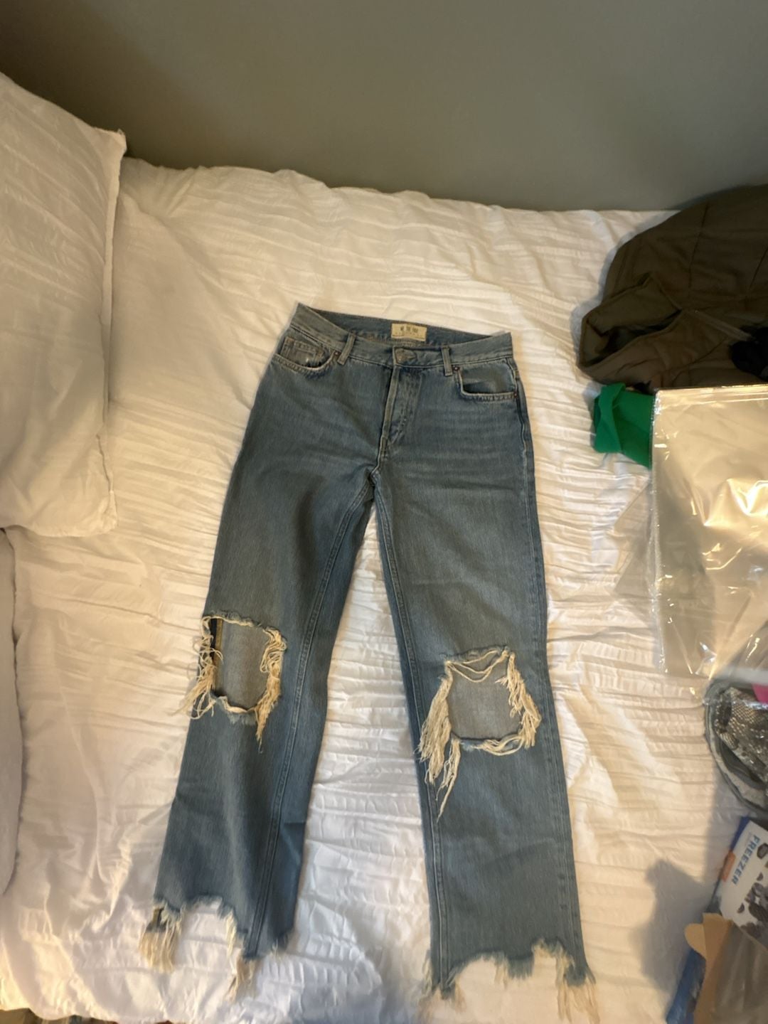 We The Free Maggie Mid-Rise Straight Leg Distressed Raw Hem Jeans
